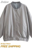 Znbbw TRAF Solid Bomber Jacket Women Loose O Neck Long Sleeve Zipper Coat Outwear Ladies 2023 Spring Chic Female Jacket