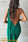 znbbw Oblique Shoulder Backless Long Maxi Dress For Women Gown Summer Elegant Sleeveless Ruched Party Club Prom Sexy Vestidos