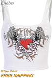 Znbbw wings print vest female summer 90s short sleeve t-shirt women gothic Harajuku graphic aesthetic crop top punk streetwear