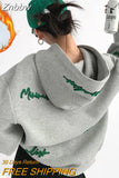 Znbbw Vintage Gray Oversize Hoodies Women Harajuku Hip Hop Embroidery Loose Sweatshirts Long Sleeve Casual Tops Grunge Korean