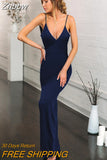 Znbbw Spaghetti Strap Slit Bodycon Dress Party Elegant Evening Dresses Vestidos Women Backless Wrap Long Dress Vintage Wear