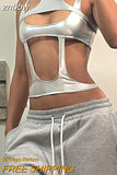 znbbw Spring Sexy Sliver Cami Backless Crop Top Club Outfit For Women 2023 Hollow Out Tank Top Female Casual Slim Camisole