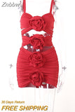 Znbbw Elegant Flower Hollow Out Ruched Mini Dress For Women Robe Summer New Spaghetti Strap Backless Skinny Party Dress