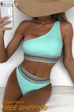 znbbw Sexy High Waist Bikini Set Women New One Shoulder Swimwear Retro Printed Swimsuit Female Push Up Bathing Suit Beachwear