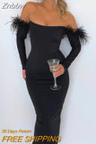 Znbbw Elegant Off-shoulder Feather Sleeve Maxi Dress Women 2023 New Strapless Backless Bodycon Long Dress Vestido