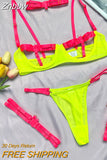 Znbbw Lingerie Sexy Hollow Out 4-Piece Exotic Costumes Sensual See Through Setup For Woman Neon Green Porn Sissy Outfits