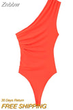 Znbbw TRAF Sexy Style Women One-piece Bodysuits One-Shoulder Slim Jumpsuit Fashion Elegant Women Tops
