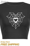 Znbbw web collection print top gothic y2k baby tee summer women's cropped top 90s retro hip hop street black o neck top women