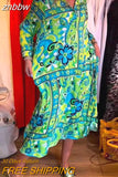 znbbw Button Party Maxi Beach Dress Summer Fashion New Loose Floral Print Green Dress Casual Long Sleeve V-Neck Boho Street Dress