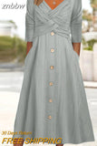 znbbw Harajuku Button Female Casual Dress Fashion Pocket Loose Dress Vestidos Women Cross V-Neck Long Sleeve Solid Color Dress