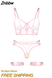 Znbbw sexy rose néon pour femmes, sous-vêtements porno, soutien-gorge transparent, costume nu non censuré, 4 pièces, 7.0 ensembles