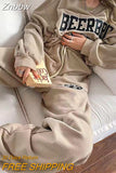Znbbw retro fashion sweatshirt suit women spring and autumn new letter embroidery oversized ins street casual two-piece suit