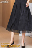 Znbbw Summer Fashion Jacquard Silk Skirts Women High Elastic Waist Pleated A-Line Long Skirt Female Casual Skirts Faldas Mujer