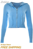 Znbbw Clothes y2k Aesthetic kintted Sweater Women Zip Up Long Sleeve Hooded Tops Preppy Style 90s Fashion Cropped Cardigan Tees