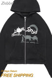 Znbbw Zip Hoodies Rhinestone Spider Print Oversized Goth Hoodie Men's Harajuku Punk Grunge Sweatshirt Jacket Y2k Hip Hop Jacket