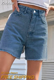 Znbbw High Waist Frayed Hem Solid Denim Shorts Women Summer Streetwear 2023 Zipper Fly Pockets Fashion White Jean Shorts