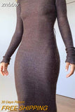 znbbw Fall Winter Knitted White Sexy Sweater Maxi Dresses Women 2023 Long Sleeve Bodycon Dress Ladies Club Black Long Dress