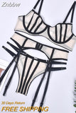 Znbbw Sensual Lingerie Seamless Bra 3-Piece Nude Underwear Without Censorship Bilizna Set Of Sex Sheer Lace Garter Belt Sets