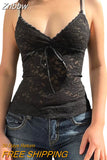 Znbbw See Through Lace Cami Crop Tops Women Summer Y2K Clothes Sleeveless V Neck Sexy Tanks Camis Aesthetic 2000s Gothic Tees