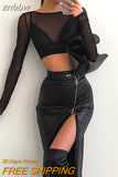 znbbw 2023 Autumn Winter Black Pencil Skirts Women Pu Leather Sexy High Waist Split Midi Skirt Party Irregular Zipper Dress Y2k