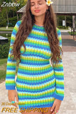 Znbbw Women Long Sleeve Striped Beach Vacation Bodycon Mini Dress Streetwear 2023 Summer Clothes Wholesale Items For Business