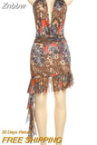 Znbbw Floral Printed Halter Lace Up Mini Dress Women Backless Ribbons Tassel Casual Party Vestidos 2023 Summer Beach Boho Clothes 912