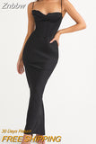 Znbbw Satin Sexy Backless Maxi Dress For Women Robe Fashion Spaghetti Strap Sleeveless Skinny Party Long Dress Vestido