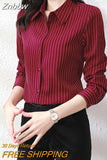 Znbbw Striped Shirts Women Korean Fashion Long Sleeve Blouse Top Women Elegant Office Lady High Quality Formal Clothing 2023