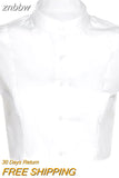 znbbw Sexy White Shirt Women Stand Neck Button Short Sleeve Slim Crop Blouse 2023 Summer New Party Y2k Female Clothing Tops