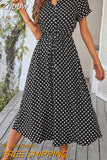 Znbbw Dot Dress Women 2023 New Summer Casual V-Neck Button Short Sleeve Midi Dresses Female Holiday Boho Beach Dresses Vestidos
