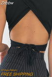Znbbw backless women tank top bandage slim crop top summer 2023 casual streetwear tops solid cotton soft criss cross top