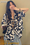 znbbw Floral Printing Button Up Women Shirt Oversize Short Sleeve Office Lady Womens Blouse 2023 Summer Loose Female Shirts