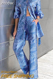 znbbw Casual Wear 2-Piece Set Women Temperament Fashion High-End Lapel Straight Pants Suit Office Lady Slim Striped All Match