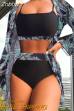 Znbbw Printed Tropical Flower Bikini Swimwear Sets Women High Waist 3 Peice Sets 2023 Fashion Sexy Summer Beach Bathing Suits