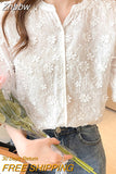 Znbbw Tops Lace Blouses Women Embroidery Floral Cotton White Shirt 2023 Fashion Casual Short Sleeve Women's Shirts Blusas 9638