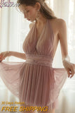 Znbbw Tulle Nightdress Lace Halter Neck Mesh Underwear Nighty for Ladies Night Dress Sleepwear Women Sexy Lingerie Nightwear 912
