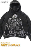 Znbbw Men Anime Hoodies Women Vintage Gothic Punk Zip Up Long Sleeve Streetwear Oversized Coats Harajuku Print Hooded Sweatshirts