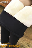 Znbbw Women Winter Lambwool Leggings Thicken Velvet Warm Hight Waist Ankle-length Pants Solid Color Skinny Thermal Fleece Leggings