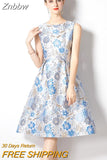 Znbbw Dress for Women 2023 Elegant High Waist Floral Sleeveless Vest Vintage Dress Above Knee Mini Tank O-Neck Club Dresses