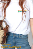 Znbbw Printed T-Shirts for Women 2023 Summer Clothes Round Neck Short Sleeve Cotton Tee Shirt Tees Tops Female Fashion T-Shirt