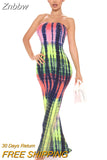 Znbbw Multicolor Print Off Shoulder Bodycon Sexy Party Night Maxi Dress Women 2023 Summer Y2K Clothes Slim Fit Long Dresses