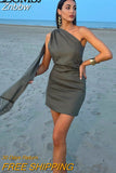 Znbbw TRAF Elegant Shawl Women Dress 2023 Sexy Diagonal Collar Mini Dresses Summer Female Club Party Evening Dress