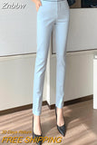 Znbbw Office Lady Formal Slim Suit Pants Women Stretch Mid-Waist Straight Trousers Femme Korean Vintage Casual Pencil Pants