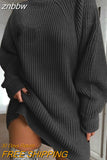 znbbw Women Turtleneck Oversized Knitted Dress Autumn Solid Long Sleeve Casual Elegant Mini Sweater Dress Winter Pullover Clothes