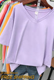Znbbw 100% Cotton M-6XL T Shirt Solid V Neck Tshirt Short Sleeve Women's Top Basic Summer Couple Oversized T Shirts