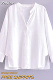 Znbbw TRAF Women Solid Side Split Linen Shirt Women Female Long Sleeve Kimono Smock Blouses Women Chic Tops