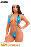 Znbbw bikini swimwear women swimsuit one piece biquini bikinis Patent leather Halter String Lace adjustable Large size Thong spa