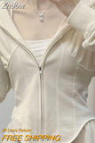 Znbbw Y2K Hip Hop Zip Up Hoodies Women Grunge Sexy Slim Long Sleeve Sweatshirts Casual All-match Chic Cropped Tops Sportwear