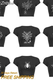 Znbbw web collection print top gothic y2k baby tee summer women's cropped top 90s retro hip hop street black o neck top women