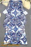 Znbbw Summer Runway Loose Maxi Dress Women's Bawting Sleeve Blue and White Porcelain Flower Print Bohemian Long Robe Female